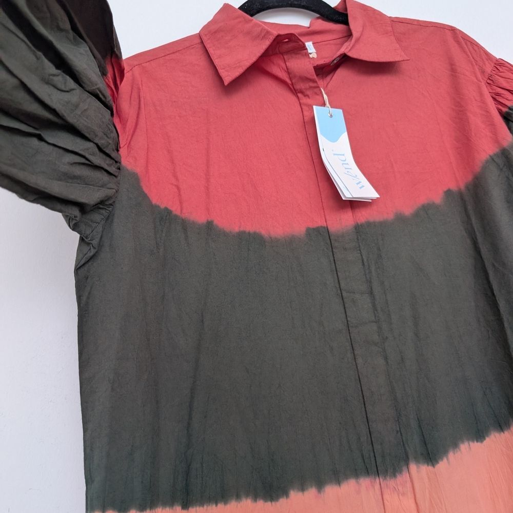 NWT Wknd Wyfr Frock-It Ombre Colorblock Collared Puff Short Sleeve Dress Sz M - Picture 10 of 15